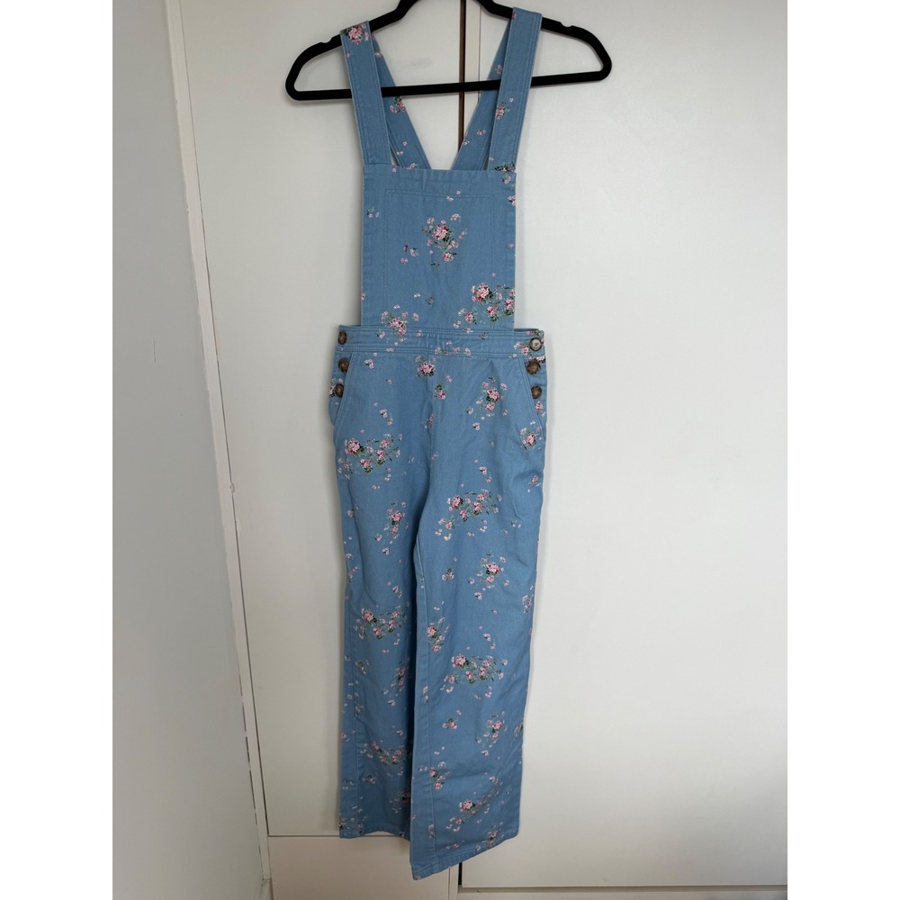 Sezane Floral Overalls Blue Pink Rose Print Organic Cotton - 34/XS